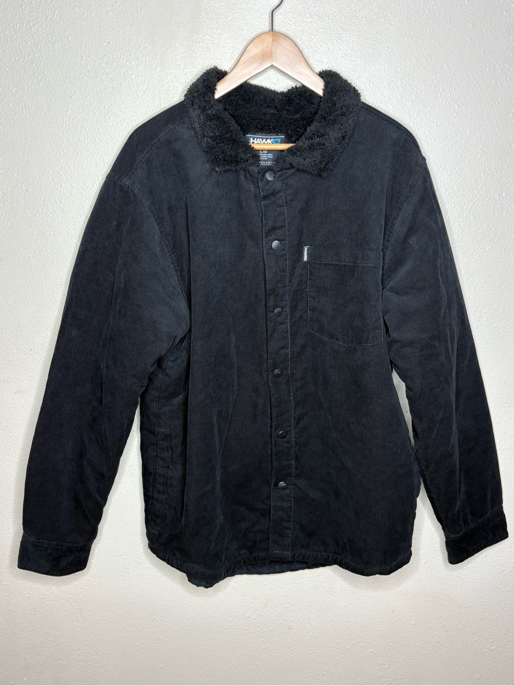 HAWK -Men’s, Sherpa Corduroy Coat-BLACK- Large